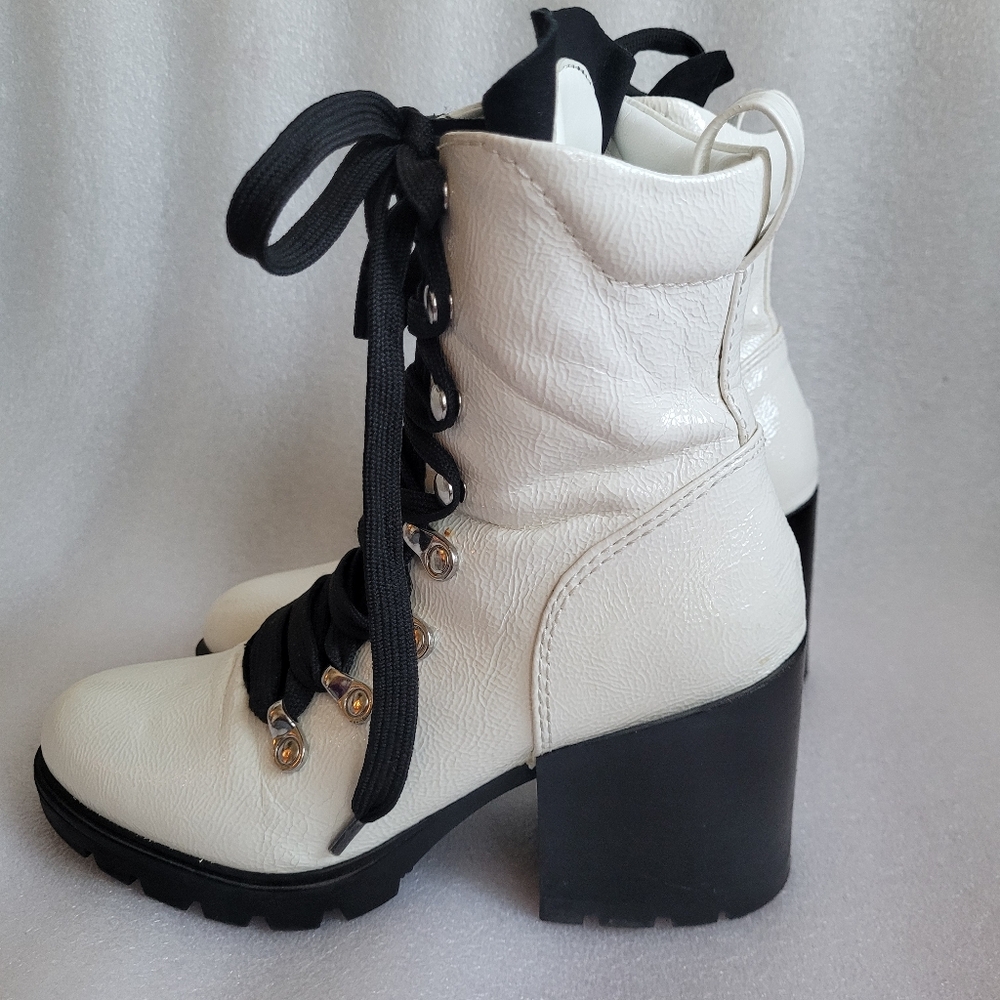 White Patent Leather Block Heel Combat Boots Kendall & Kylie Spencer Boot Size 7 - Picture 6 of 12